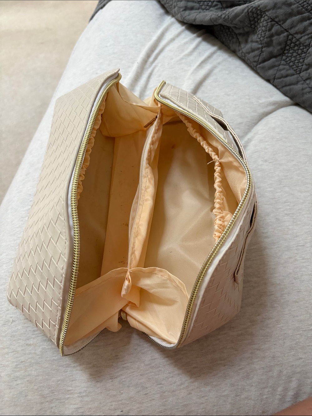 Cream Woven Cosmetic Pouch - Women's Travel Makeup Bag